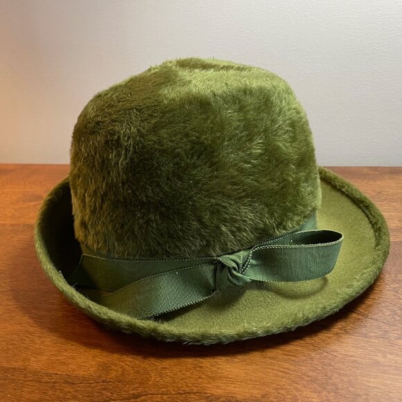 Gorgeous Vintage Norman Durand Olive Green Hat with Original Hat Box - Picture 2 of 7